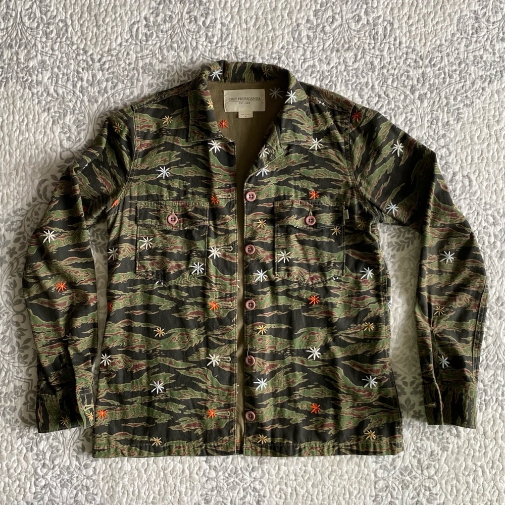 Obey Camouflage Embroidered Button Up Shirt